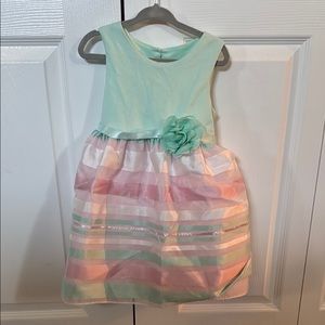 Pastel Striped Kids Dress with Floral Accent